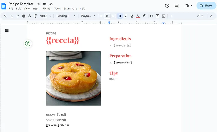 Google Docs template example